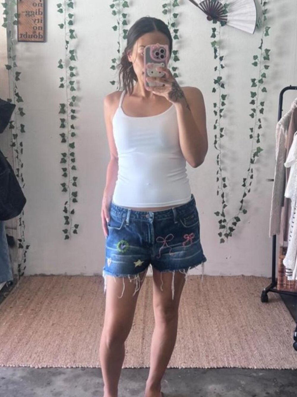 Vintage Y2K LEI dark wash cutoff mini shorts with embroidery size 13